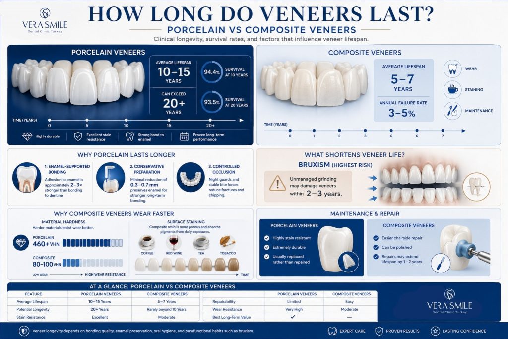 how long do veneers last. composite veneers. porcelain veneers. maintenance and repair of veneers.